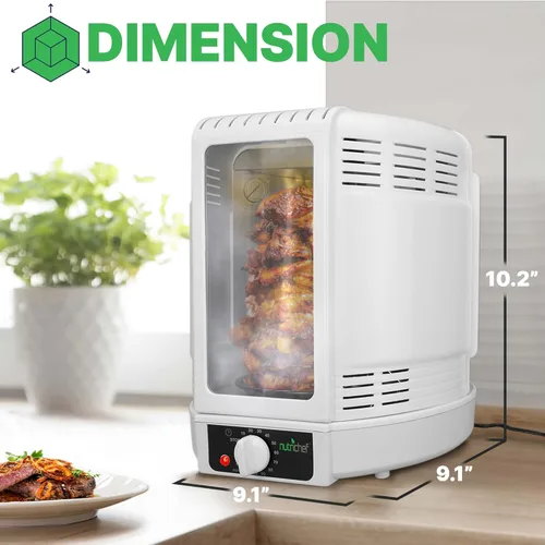 Miniatura 3 de NutriChef Horno giratorio vertical para cubierta con asador rotativo - Máquina giratoria para shawarma/kebab con pincho y estante, torre de cesta