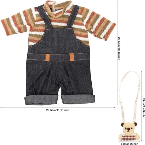 Miniatura 2 de Miunana Vestido de muñeca de bebé de 13 a 16 pulgadas con mochila de oso apto para muñeca de 13.8-17.7 in, vestido de una sola pieza, overol de oso
