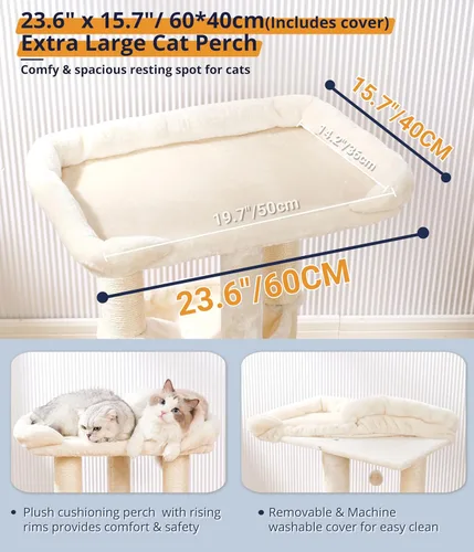 Miniatura 5 de Happi N Pets Torre de Árbol para Gatos Grande de 28 pulgadas para Gatos de Interior, Poste Rascador para Gatos con Cama Grande para Gatos Grandes