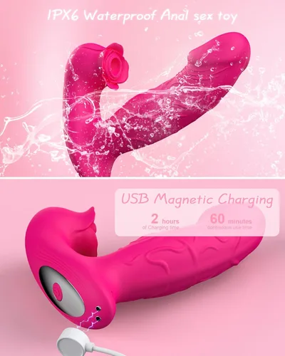 Miniatura 6 de Juguete Vibrador Rosa para Mujer, Estimulador Consolador de Succión con 9 Modos de Vibradores de Succión, Control Remoto, Estimulación del Punto G