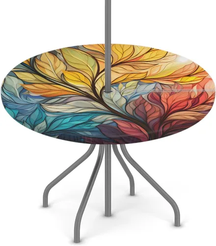 Miniatura 35 de Mantel redondo para exteriores con agujero para paraguas, mantel de temporada con margaritas para exteriores, con cremallera, impermeable, mantel