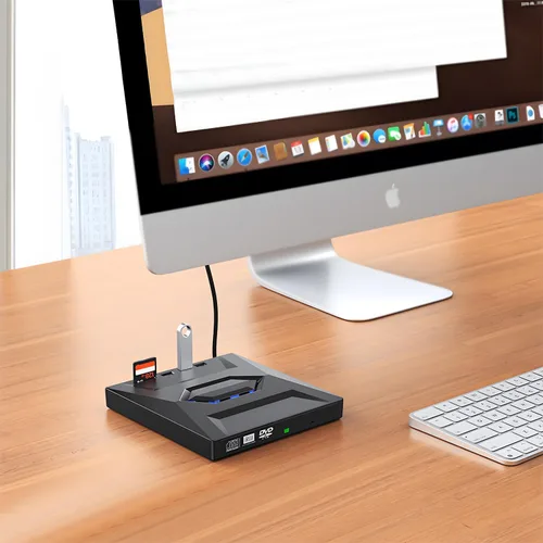 Miniatura 7 de ROOFULL Unidad externa de CD DVD USB 3.0 y USB-C, quemador de CD ROM, reproductor de DVD con USB Hub y lector de tarjeta SD, unidad óptica portátil