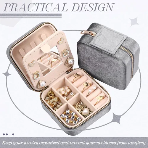 Miniatura 6 de Yinkin Joyero de viaje portátil de 6 piezas, caja de regalo de dama de honor, joyero de terciopelo, pequeño organizador de joyas de viaje, mini