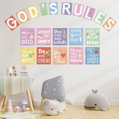 Miniatura 4 de Póster de 20 piezas con versículo bíblico cristiano de los diez mandamientos, decoración de pared para aula, iglesia, escuela dominical, escritura