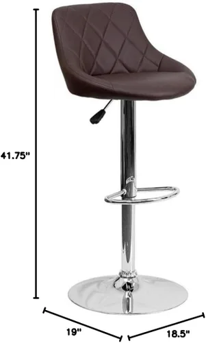 Miniatura 2 de Pemberly Row Quilted Bucket Seat Adjustable Bar Stool, Brown Vinyl Upholstery, Chrome Base with Footrest, Swivel Counter to Bar Height Stool for
