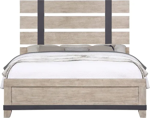 Miniatura 3 de Roundhill Furniture Arbela - Cama con paneles de listones de madera, tamaño Queen, roble desgastado