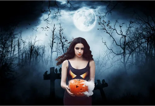 Miniatura 3 de Fondo de vinilo de 5 x 3 pies con temática de Halloween, escena sombría, fotografía, cementerio aterrador, lápida, fantasma, luna llena, retratos
