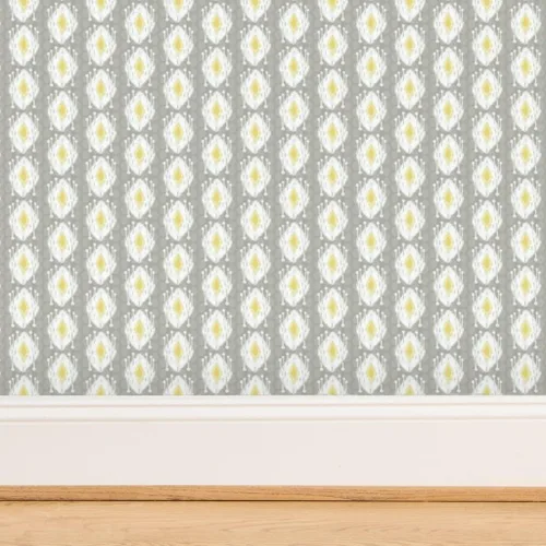 Miniatura 4 de Papel tapiz de grado comercial - Sueño de madera flotante gris tribal escandanavo bloque estampado Ikat enrejado gris mediados de siglo moderno