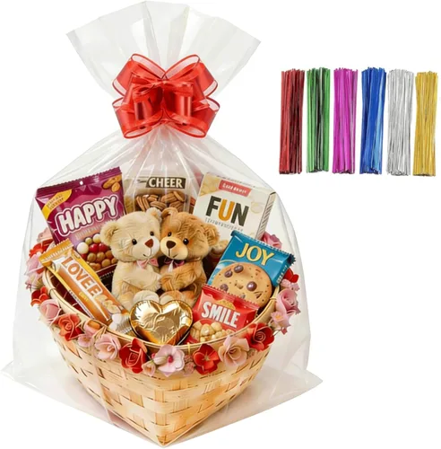 Miniatura 20 de 200 bolsas de celofán planas de celofán de 7 x 12 pulgadas con lazos torcidos de 6 colores, embalaje de galletas, dulces, postres de regalo, bolsas