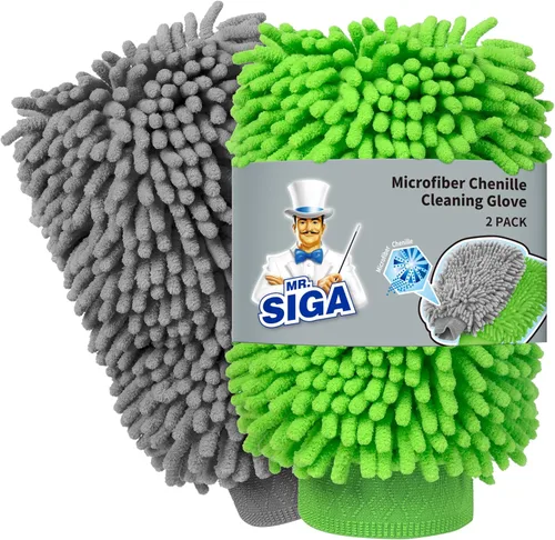Miniatura 8 de MR.SIGA Manoplas de microfibra suave de chenilla para lavado de coche, paquete de 2, azul y amarillo