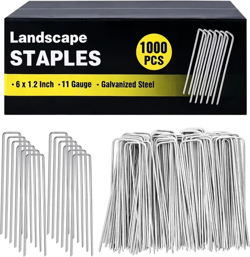 Miniatura 18 de Paquete de 240 grapas de paisaje de 15 cm, estacas de jardín galvanizadas para carpas, estacas resistentes calibre 11, alfileres de tela