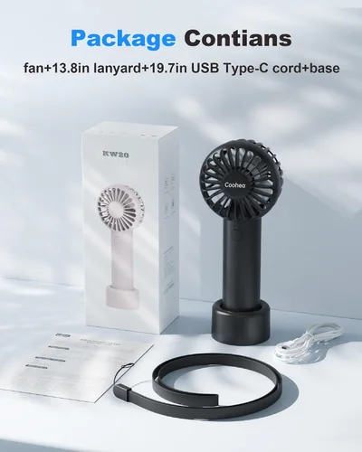 Miniatura 7 de Coohea Mini Ventilador de Mano, Diseño Pequeño y Bonito, 3 Velocidades Potentes, Batería Recargable USB Operada, Ventilador Personal Portátil