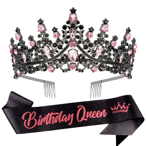 Miniatura 13 de VELSCRUN Coronas de Reina de Cumpleaños para Mujeres y Niñas, Corona de Princesa, Diadema de Cumpleaños, Fajas, Decoraciones para Fiestas, Regalo