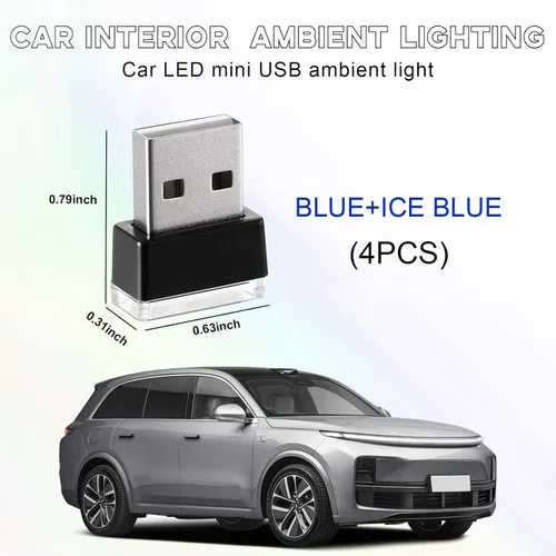 Miniatura 2 de 4 PCS Lámpara de Atmósfera Interior de Coche LED USB, Mini Luz Nocturna LED Portátil, Kit de Iluminación Ambiental de Maletero con Interfaz USB
