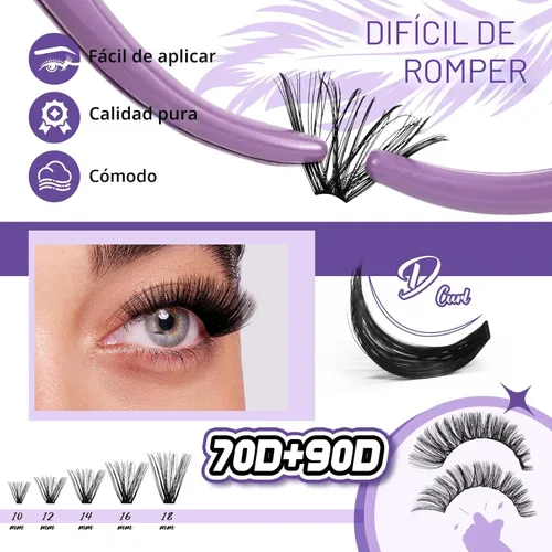 Miniatura 3 de Kit de racimos de pestañas esponjosas B&Q 280 piezas, extensiones de pestañas en racimos ultrasuaves, racimos de pestañas de volumen 70+90D 10-18mm