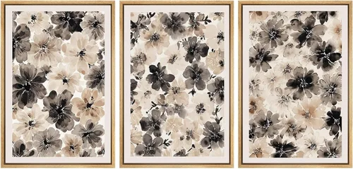 Miniatura 80 de SIGNWIN Lienzo enmarcado para pared, juego de arte de collage de hojas transparentes en blanco y negro, ilustraciones de naturaleza silvestre, arte
