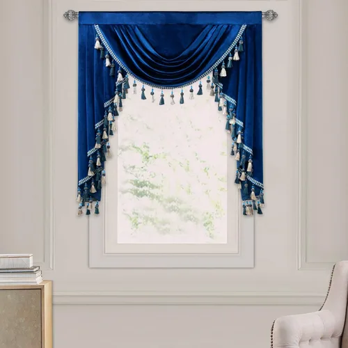 Miniatura 62 de VOGOL Cenefa de cortinas de terciopelo grueso para dormitorio, cenefas de cascada de lujo con aislamiento térmico dorado para sala de estar formal
