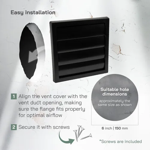 Miniatura 4 de Vent Systems Cubierta de ventilación de escape negra de 6 pulgadas - Capucha de ventilación de secadora - Cubierta de ventilación de conducto