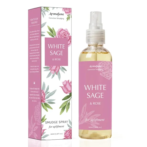 Spray para manchas de salvia blanca y rosa de Aromafume | 100ml / 3.3 oz | Spray de salvia para limpieza de energía negativa y protección | No