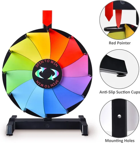 Miniatura 5 de WinSpin Rueda de premios de mesa de 12 pulgadas, rueda de ruleta de juegos de carnaval con marcador de borrado en seco, rueda giratoria resistente