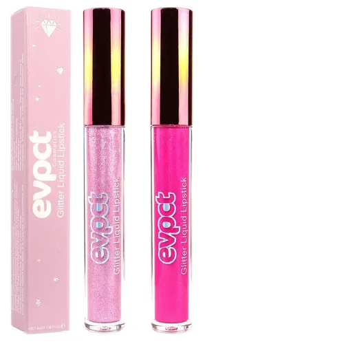 Miniatura 22 de evpct Juego de lápiz labial y brillo de labios 2 en 1 con purpurina color rosa nude metálico brillante para mujeres, de larga duración, impermeable