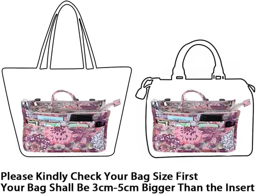 Miniatura 4 de BTSKY Organizador de bolsas de impresión dentro del bolso, organizador de bolsa de alta capacidad con 13 bolsillos con asa (peonía)
