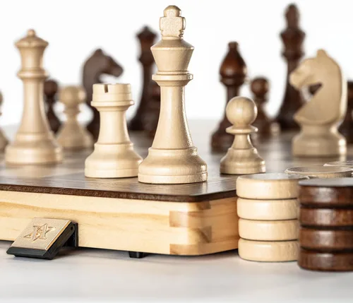 Miniatura 5 de A&A Juego de ajedrez magnético de madera de 15"/Tablero plegable/Piezas de ajedrez de caballero alemán Staunton de altura king de 3"/Incrustaciones