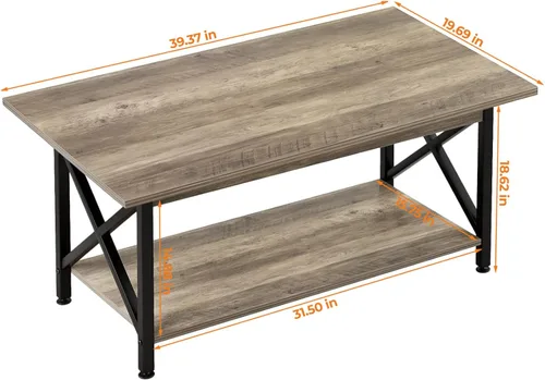 Miniatura 3 de Mesa de café GreenForest con almacenamiento, mesas de centro modernas de 2 niveles de 39 pulgadas para sala de estar, mesa de centro de diseño Gris