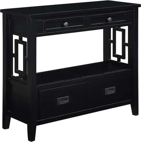 Miniatura 8 de Mesa consola de madera maciza de 36 pulgadas, mesa de sofá de madera de pino con 4 cajones, mesa de entrada retro para sala de estar, pasillo, Negro