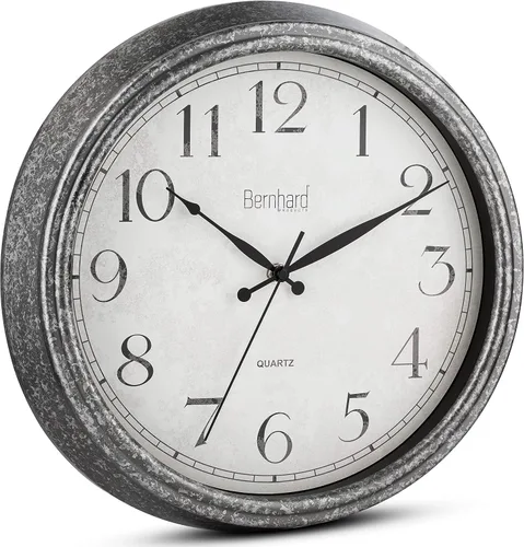Miniatura 2 de Bernhard Products Reloj de pared rústico de 14 pulgadas, silencioso, sin tictac, funciona con pilas, decorativo, texturizado, rústico, granja, gris