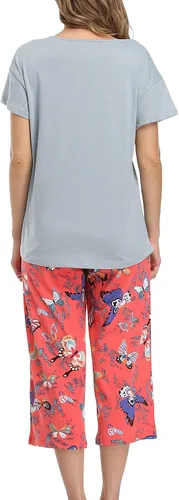 Miniatura 5 de ENJOYNIGHT - Conjunto de pijama de algodón para mujer, pijama de manga corta y pantalones capri, ropa de dormir de 2 piezas