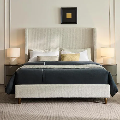 Miniatura 20 de Base de cama tapizada tamaño Queen, cabecera acolchada de 54" con respaldo geométrico, plataforma tapizada para dormitorio de niños, adolescentes
