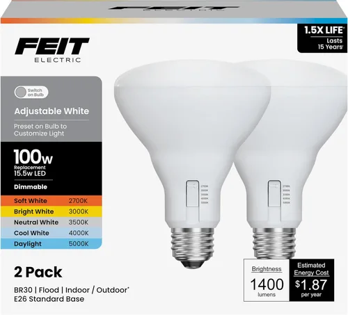 Feit Electric Bombilla LED BR30, equivalente a 100 W, regulable, 5CCT, base mediana E26, 90 CRI, 1400 lúmenes, blanco ajustable, 13 años de vida