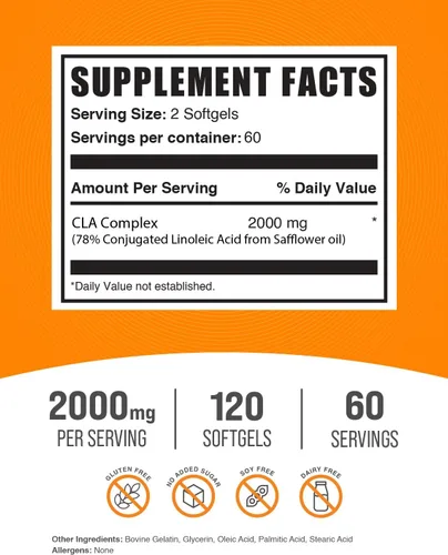 Miniatura 2 de BulkSupplements. com CLA Softgels - Cápsulas blandas de ácido linoleico conjugado, suplementos CLA - Sin gluten, 2 cápsulas blandas por porción
