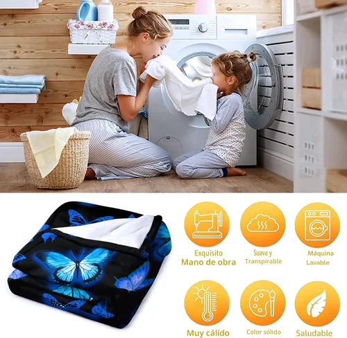 Miniatura 5 de Manta de mariposas azules, manta de franela ultra suave, hermosa manta de mariposa, regalos para adultos y niños, 50 x 40 pulgadas