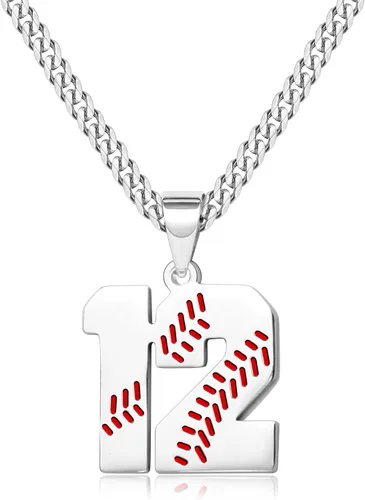 Miniatura 21 de Btysun Collares de béisbol de béisbol número 0-99 dijes de acero inoxidable para hombres, regalos de béisbol, papá, marido, regalo de Navidad