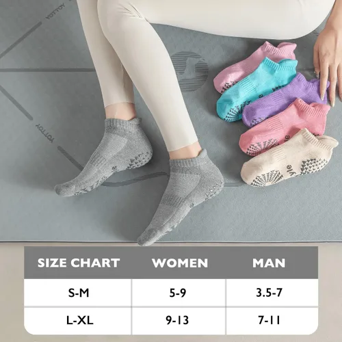 Miniatura 5 de Hstyle 6 pares de calcetines de yoga con agarres para mujeres y hombres, ideales para ballet, entrenamiento descalzo, calcetines antideslizantes
