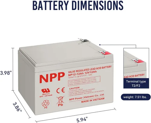Miniatura 4 de NPP Batería AGM SLA recargable de 12 V 12 Ah con terminales F2 para UPS, sistema de seguridad, iluminación de emergencia, alarma de incendios