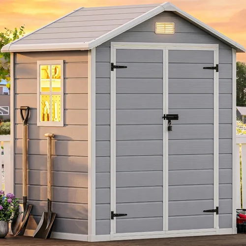 Miniatura 25 de DWVO Cobertizo de almacenamiento para exteriores de 5 x 3 pies con estilo de valla y ventanas laterales, piso y puertas con cerradura, cobertizo