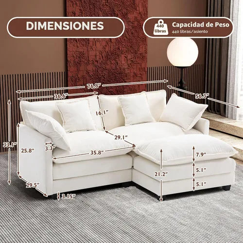 Miniatura 2 de Ihanherry - Sofá de nube de 3 plazas en L, modular, de asiento profundo, para sala de estar, cómodo cojín de asiento tapizado de doble capa, tela