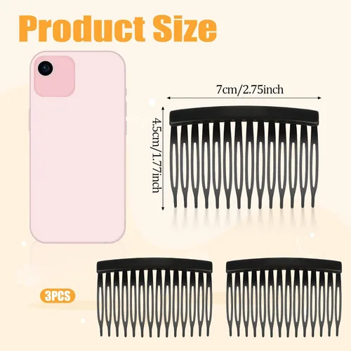 Miniatura 2 de 6 peines para el cabello para mujeres, 14 dientes, peine lateral francés de plástico negro, clips decorativos para mujeres y niñas, velo de novia