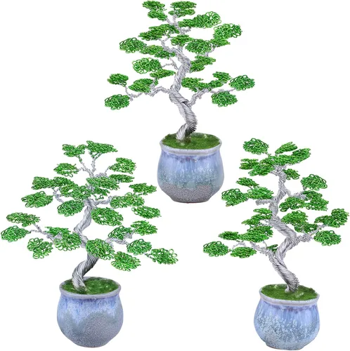 Miniatura 4 de rockcloud Escultura de árbol de dinero de alambre de aluminio con base de cerámica, bonsái de Feng Shui, decoración de oficina en casa para suerte