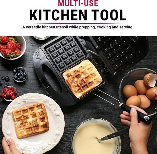 Miniatura 9 de Tenedor de gofres para gofres belgas, herramienta de cocina de acero inoxidable multiusos con mango de silicona, puntas biseladas, accesorio