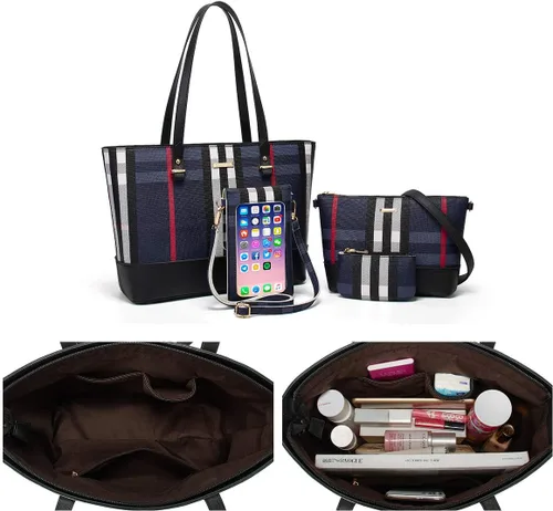 Miniatura 159 de Juego de 4 bolsas modernos para mujer de cuero sintético: bolso tote, bolso de hombro, bolso de mano y cartera.