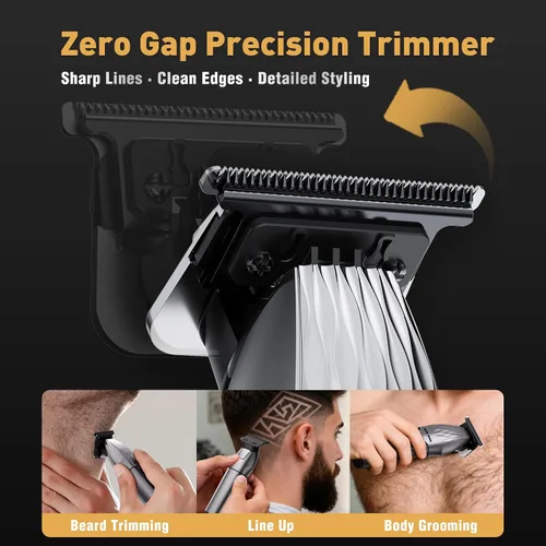 Miniatura 4 de FADEKING® - Kit profesional de cortadora de pelo y barba para hombres, juego de corte y aseo inalámbrico con recortadora de hoja en T sin brecha