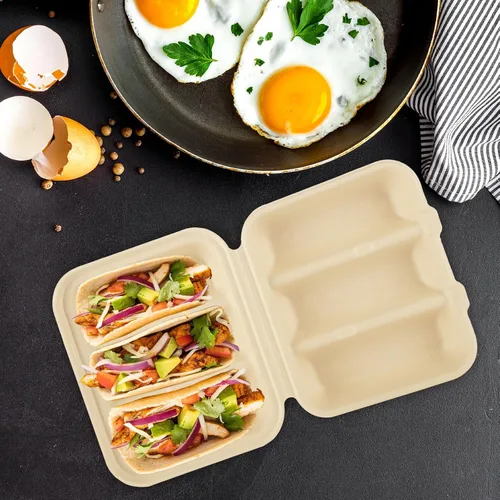 Miniatura 7 de 50 soportes desechables para tacos con tapas, platos para tacos con 3 divisores, bandejas de tacos desechables para llevar, soportes para tacos