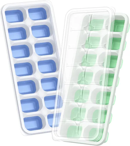 Miniatura 13 de ChefAide Bandeja para cubitos de hielo con tapa, 4 paquetes de 56 cubos, bandejas apilables duraderas para cubitos de hielo para congelador