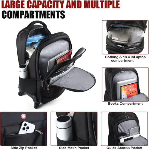 Miniatura 3 de star cloud Mochila grande con ruedas de 22 pulgadas con 2 ruedas, bolsa de viaje al trabajo, maleta de equipaje de mano, 22 x 19.6 x 9.5 pulgadas