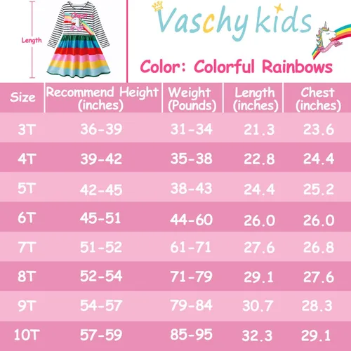 Miniatura 6 de VASCHY Dress for Girls,Cute Girls Long Sleeve Princess Party Outfit Clothes,ToddlerLittleBig Kid Girls Clothing 2-10T