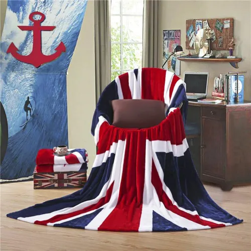 Miniatura 9 de Manta de franela suave y gruesa con bandera británica de Union Jack, de 59 x 79 pulgadas, manta grande de vellón coral esponjoso para el hogar